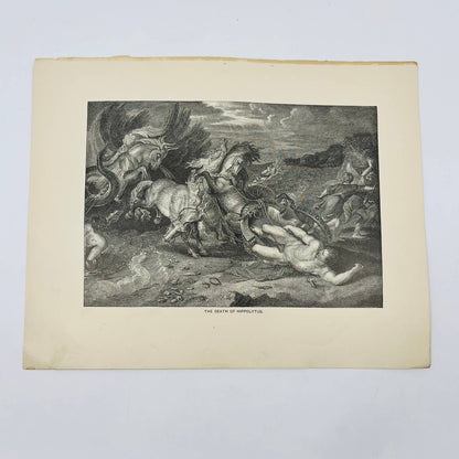 1880s Victorian Art Print Engraving  Euripides THE DEATH OF HIPPOLYTUS Rubens