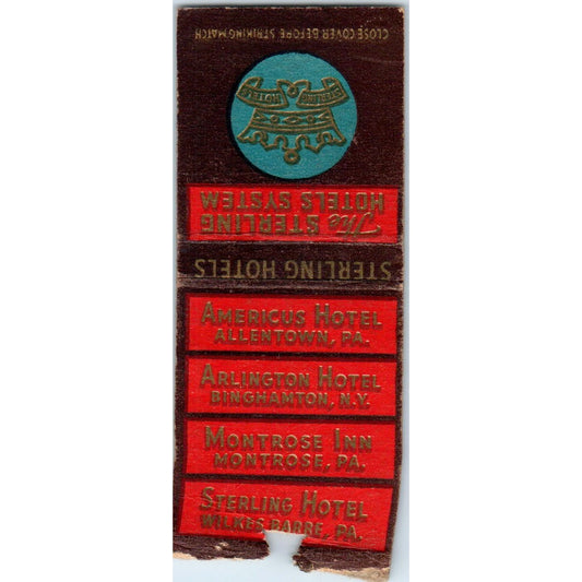 The Sterling Hotel System Pennsylvania Advertising Matchbook Cover MM9-5