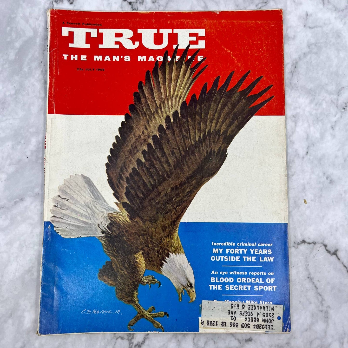True Magazine July 1955 american bald eagle flag cover Blackie Audett TJ3