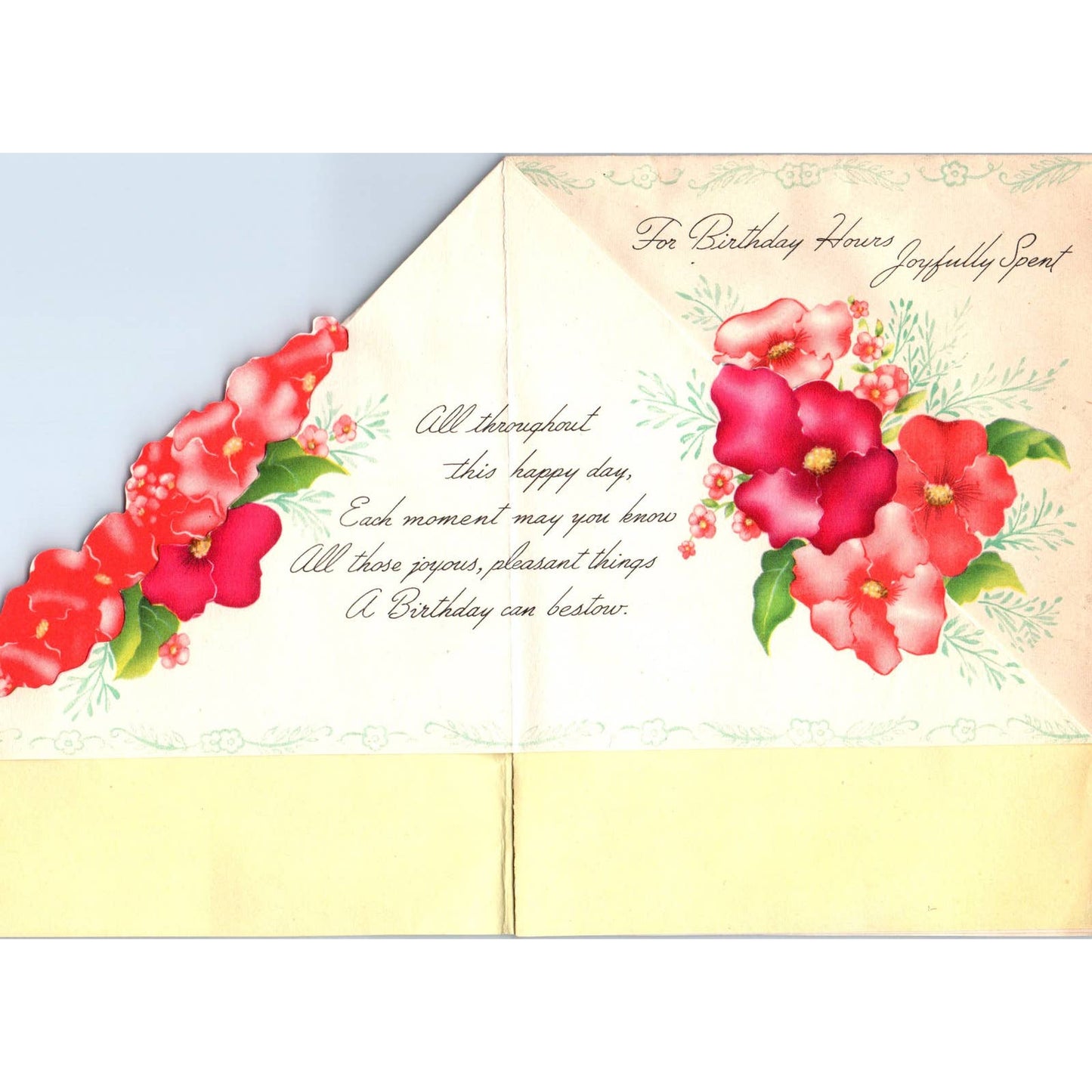 1940s Golden Bell GB Birthday Card - Tri Fold Hibiscus Flowers SF2