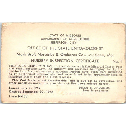 1957 Stark Bros Nursery & Orchards Salesman Identification Card Louisiana MO SE5