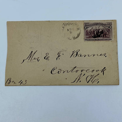 1892 Postal Cover Washington to Contoocook New Hampshire Emily F. Banner AA6