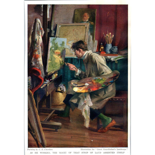 c1920 Harper's Magazine Print C.E. Chambers Great Grandfather's Landscape SF3-1