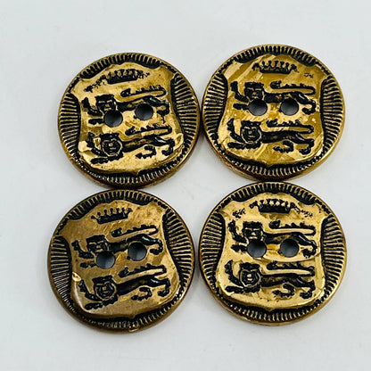 Metal Coat of Arms Crown 2 Lions Button LOT OF 4 SB5-9