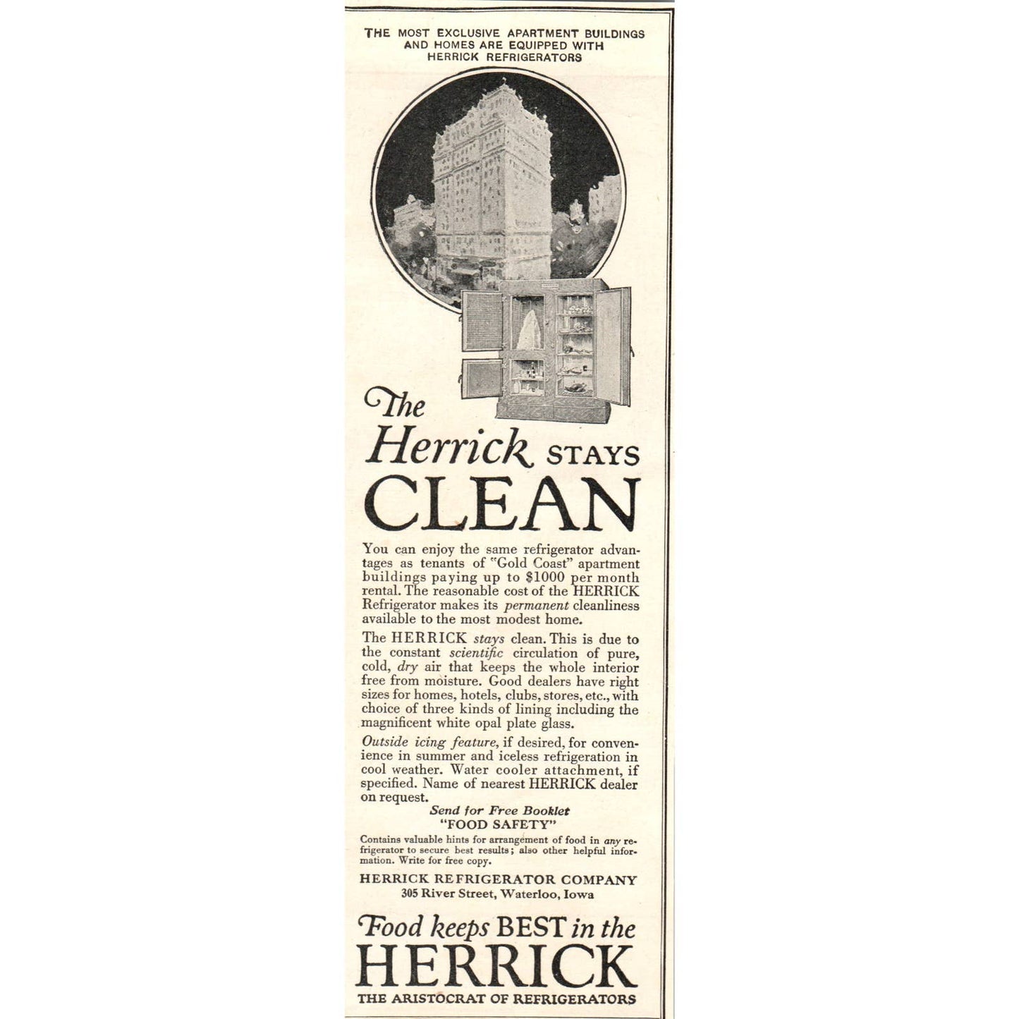 Herrick - The Aristocrat of Refrigerators Ice Box - 1921 Original Ad TJ7-S
