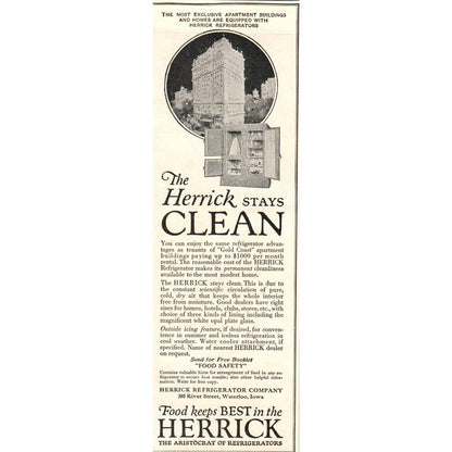 Herrick - The Aristocrat of Refrigerators Ice Box - 1921 Original Ad TJ7-S