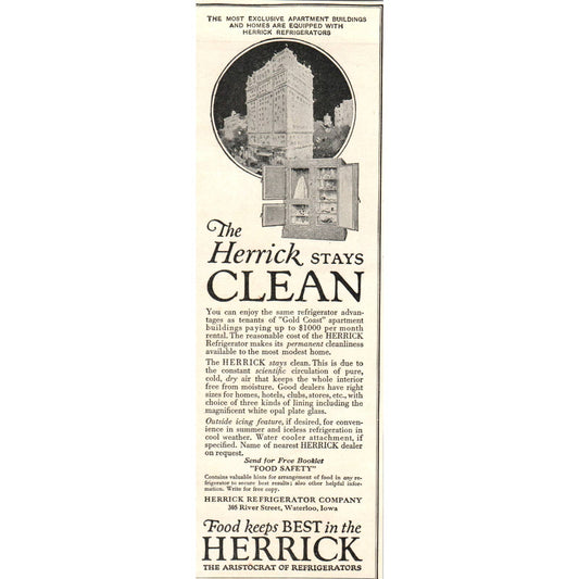 Herrick - The Aristocrat of Refrigerators Ice Box - 1921 Original Ad TJ7-S