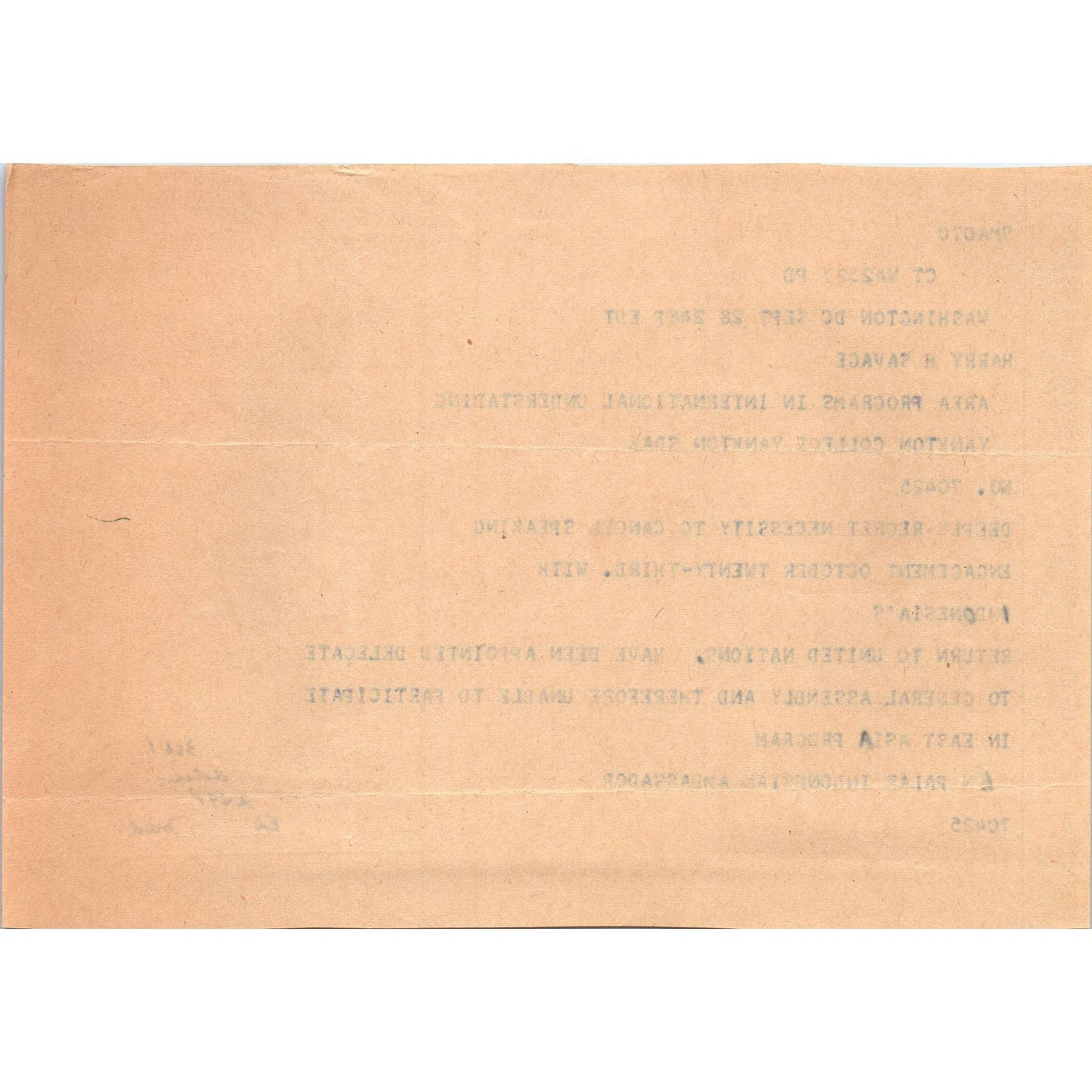 Original Western Union Telegram From Indonesia Ambassador L.N Palar 1966 TK1-P10