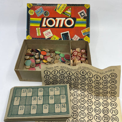 1932 Lotto Board Game Milton Bradley #4351 Steamer Trunk Suitcase Box Bingo TC3