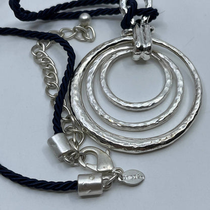 Chico's Tamera Long Pendant Necklace Navy Blue Silver Tone SD5