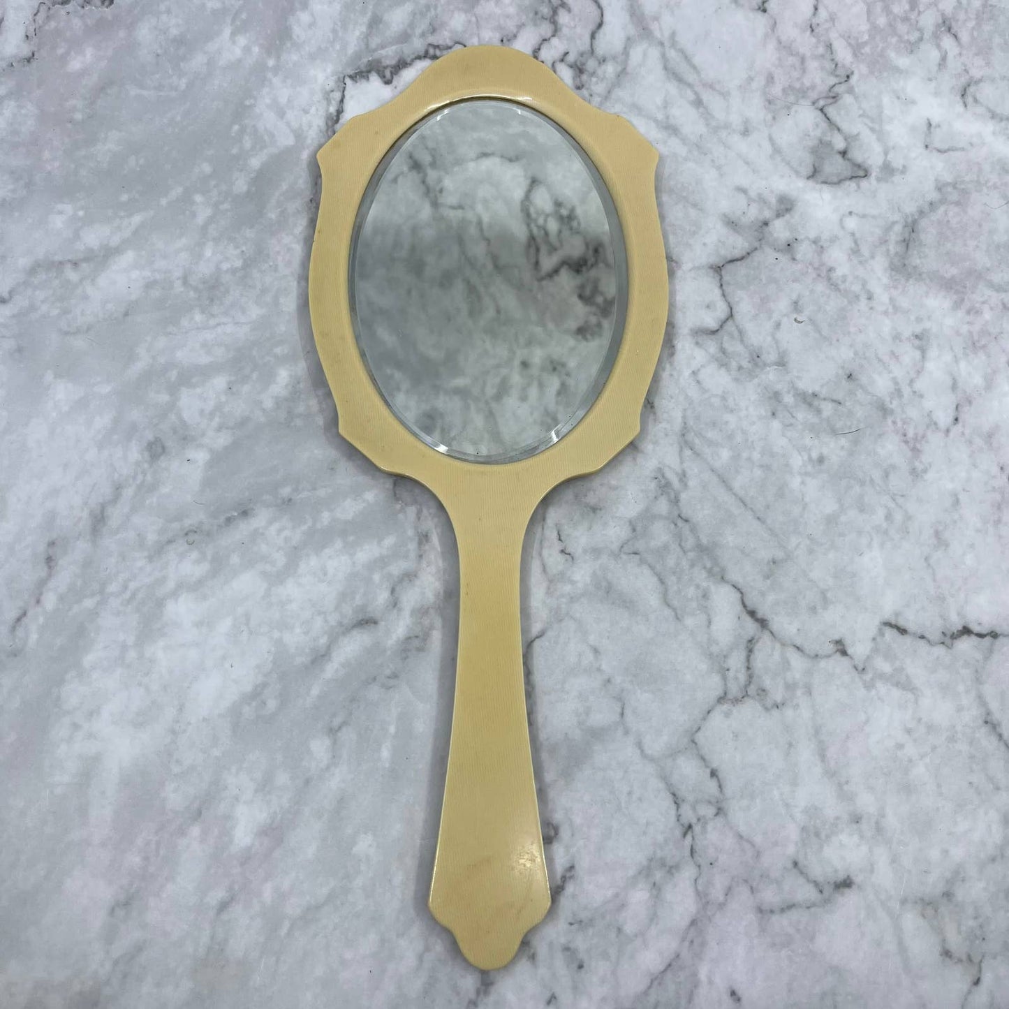 Vintage Jade Green Bakelite Celluloid Pereline 13" Vanity Hand Mirror TE4