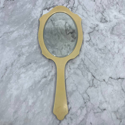 Vintage Jade Green Bakelite Celluloid Pereline 13" Vanity Hand Mirror TE4