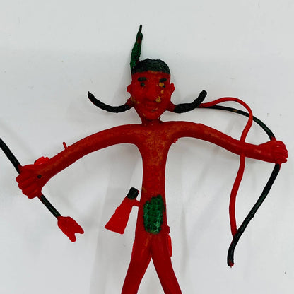Vintage Native American Indian Red Rubber Wire Bendy Hong Kong Toy 5” TD3