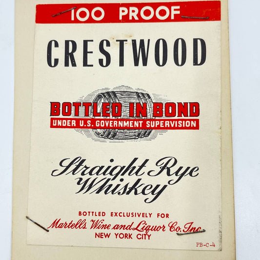 Crestwood Rye Whiskey Label Martell’s Wine & Liquor New York City NY