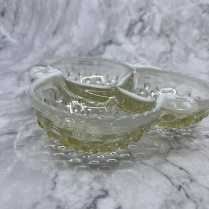 Anchor Hocking Moonstone Hobnail Ruffled Divided 3 Section Candy Dish 6.5” TC4