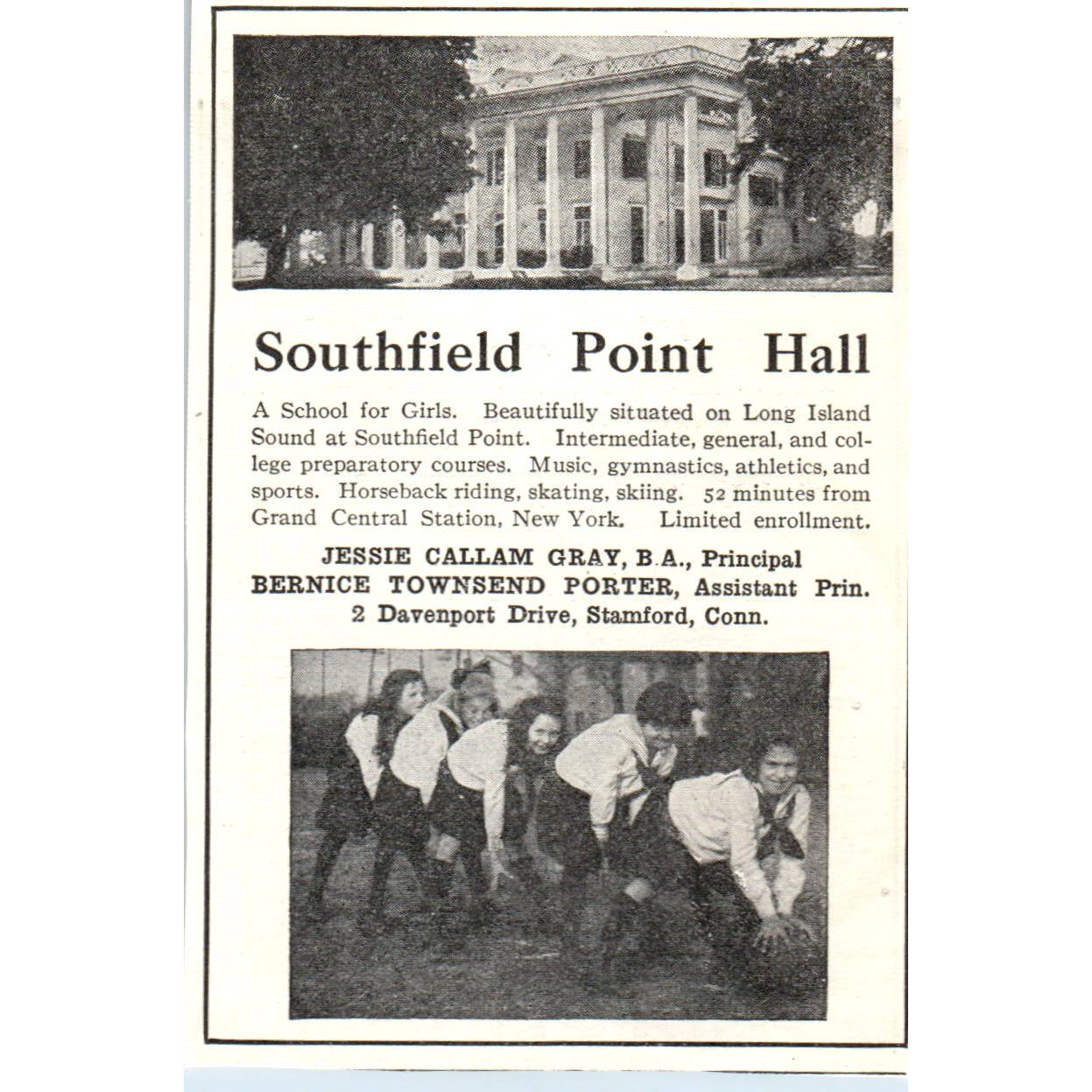 Southfield Point Hall Girls School Jesse Callam Gray Stamford CT - 1921 Ad TJ7-S