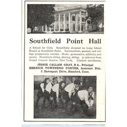 Southfield Point Hall Girls School Jesse Callam Gray Stamford CT - 1921 Ad TJ7-S