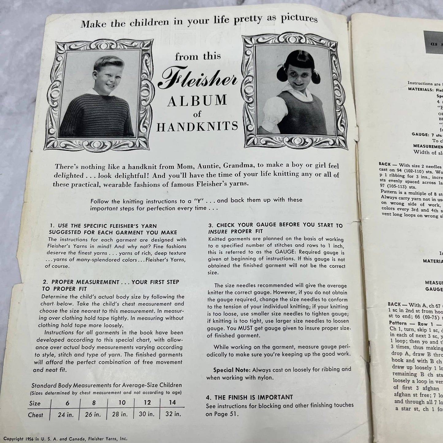 1956 Vintage Fleisher's Hand Knits for Boys and Girls 6 to 14 Pattern Book TJ3