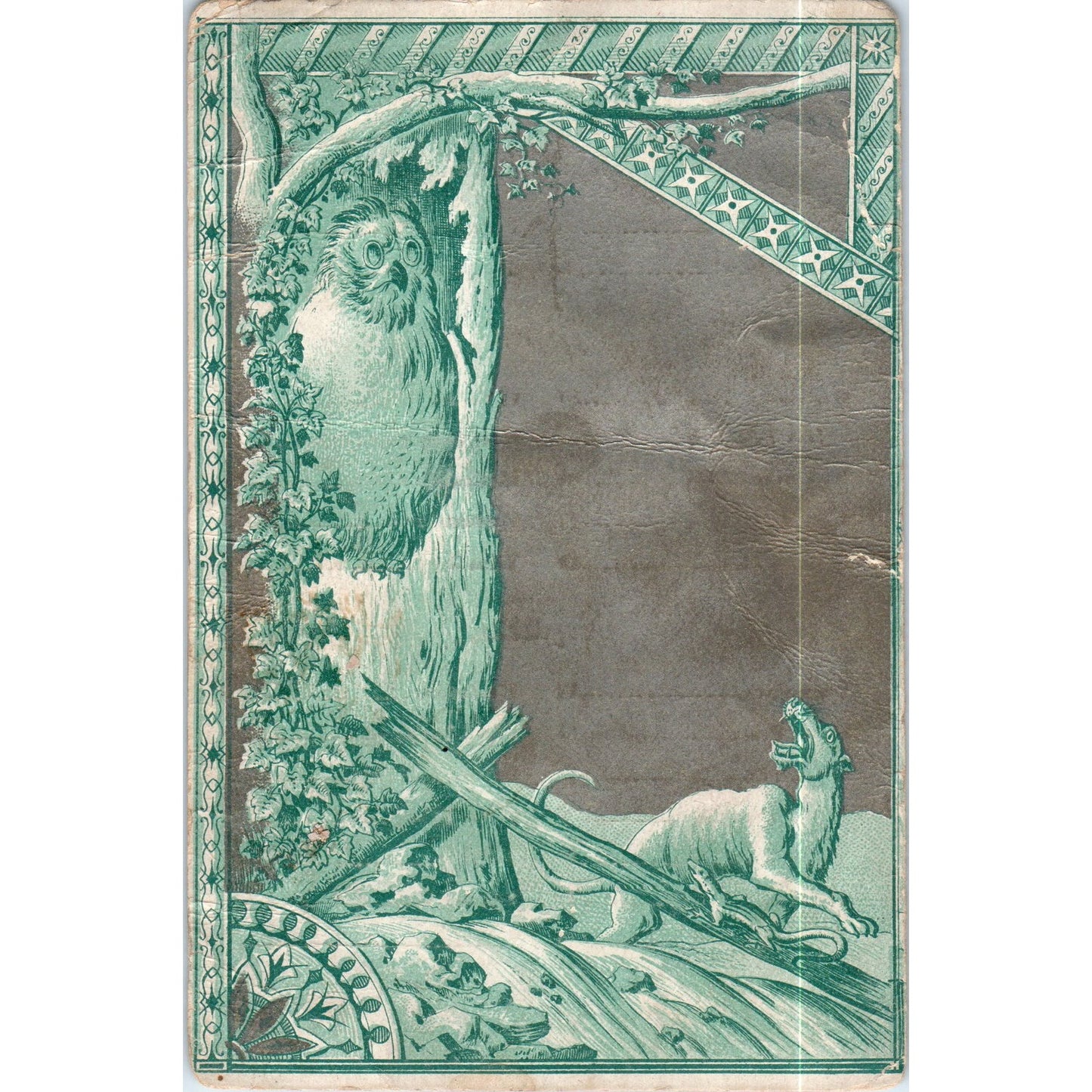 1880s Dinner Menu Card Owl Bobcat Gilt P2-4