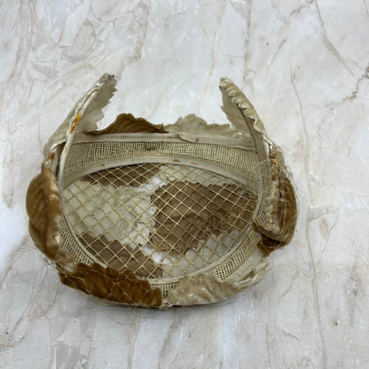 Vintage Brown Suede Leaf Casque 1950’s Juliet Halfhat Ladies Hat HB1
