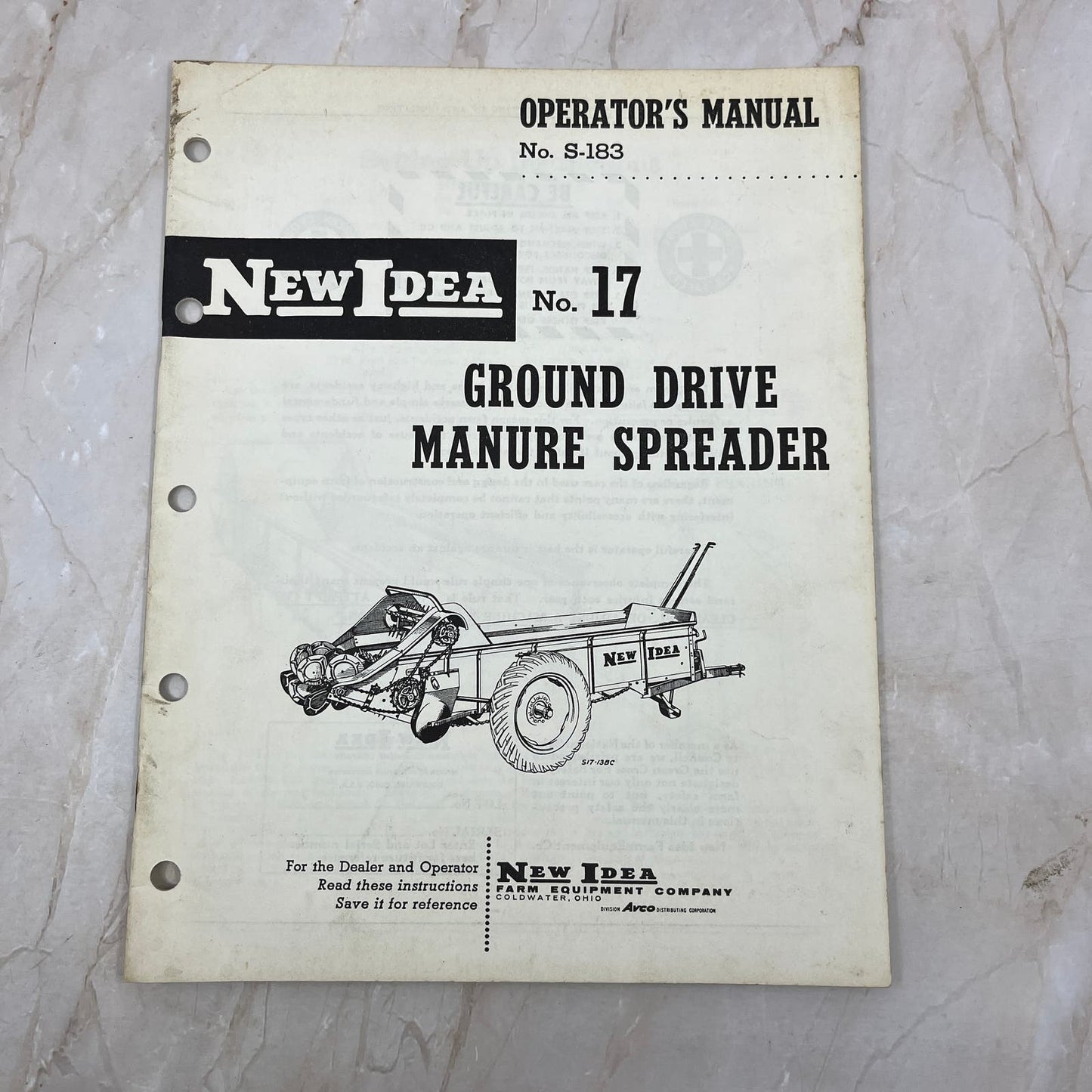 Vintage New Idea Operator's Manual No. 17 Ground Drive Manure Spreader TJ9