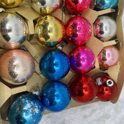 Woolworths MCM Set of 24 Mercury Glass Christmas Ball Ornaments Multi Color OT2