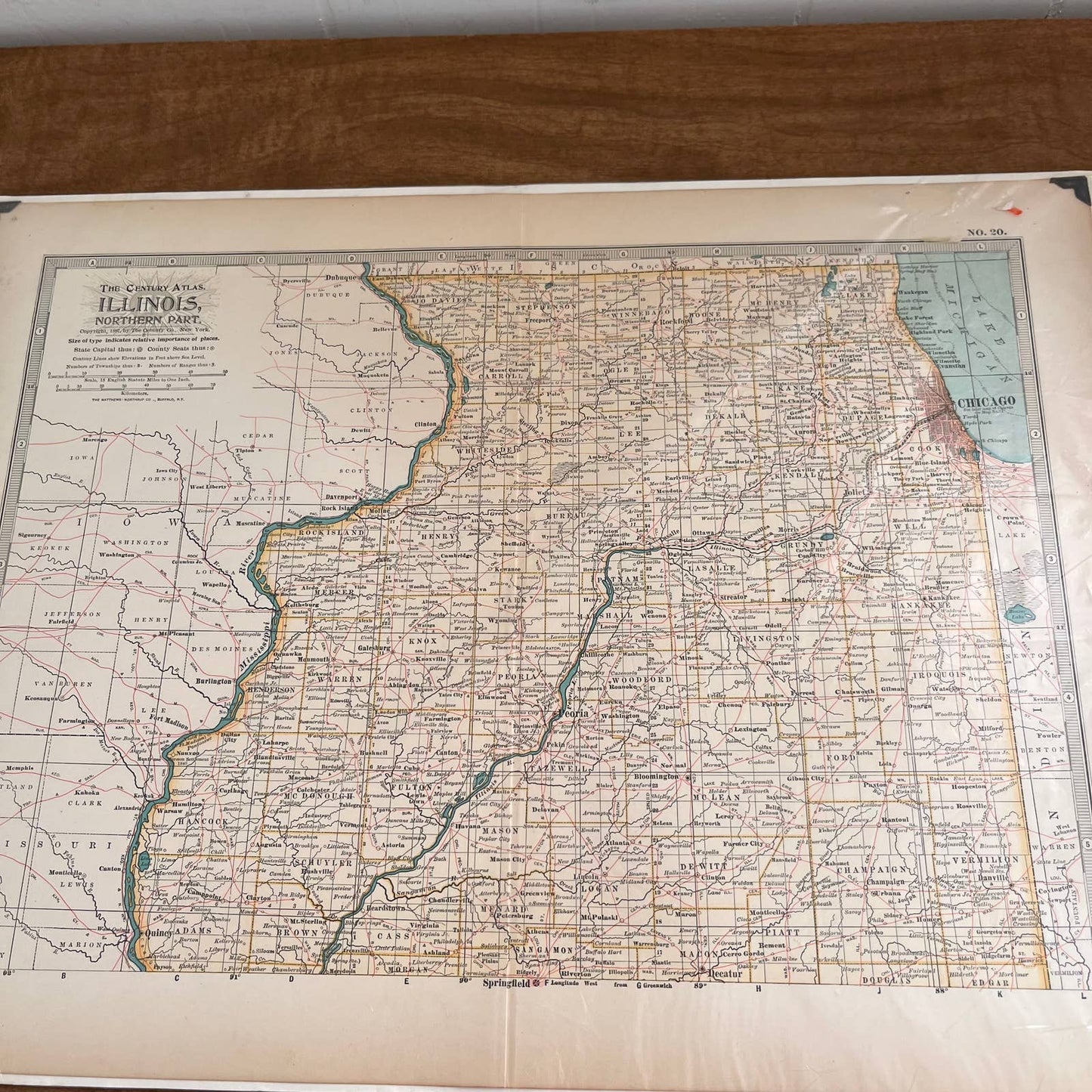 Antique 1897 The Century Atlas Map of Illinois Set of 2 Engraved 12.5x17 FL5