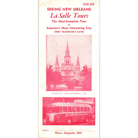 1950s Seeing New Orleans La Salle Tours Sightseeing Fold Out Travel Brochure SE3-4