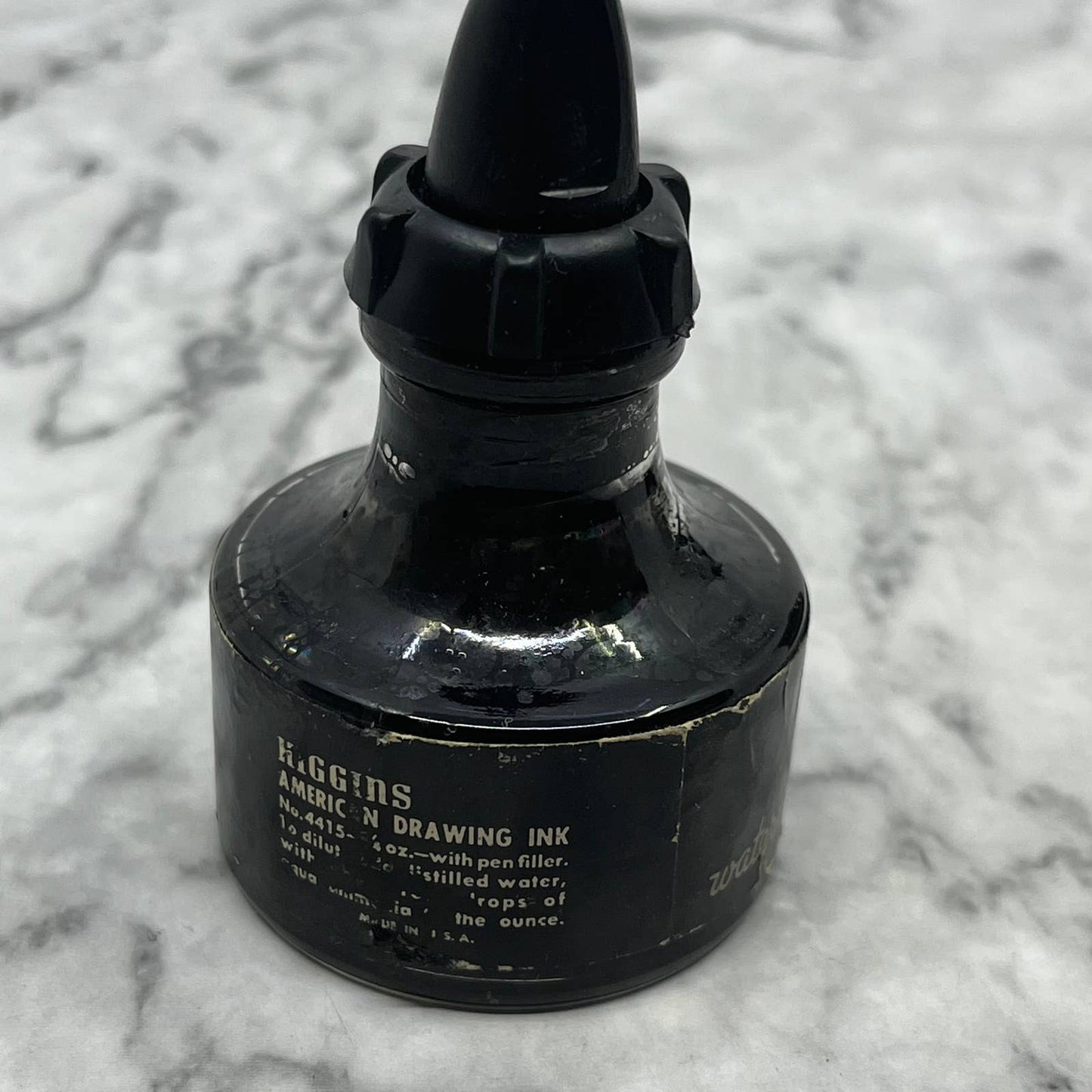 Vintage HIGGINS WATERPROOF INK - 4415 India Black Quill Stopper In Box TC7