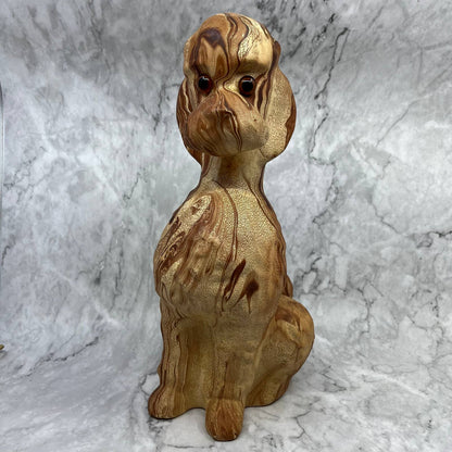 Vintage Pottery Poodle Dog Sculpture 14” Brown Swirl Orange Eyes TJ2-2
