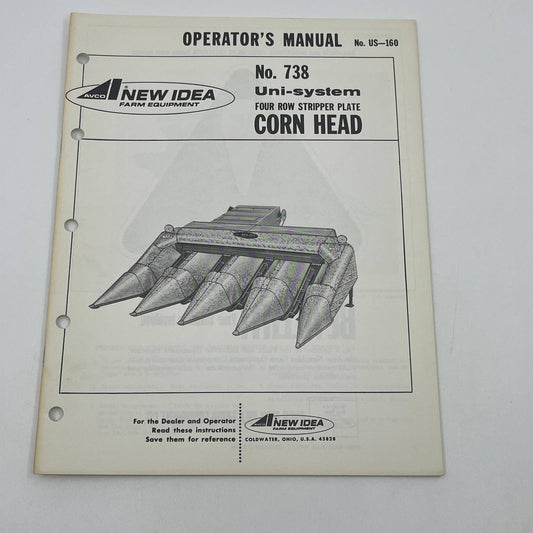 New Idea 738 Uni-system Four Row Stripper Plate Corn Head Operator's Manual TB9