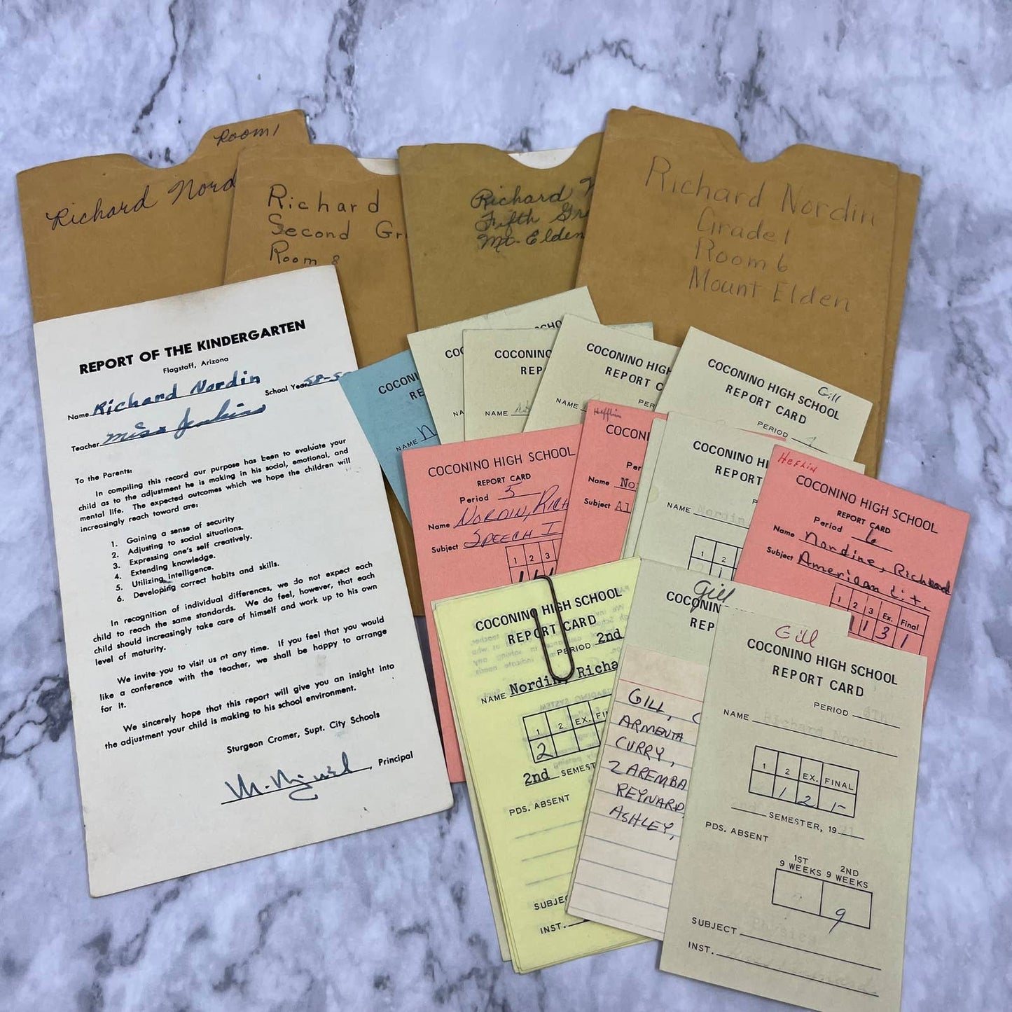 1958-71 Report Card Lot Richard Nordin in Mount Elden Coconino Flagstaff AZ EA4