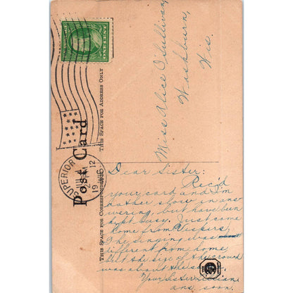 1912 Superior Wisconsin Victorian Lady Flower Hat Original Postcard TK1-P18