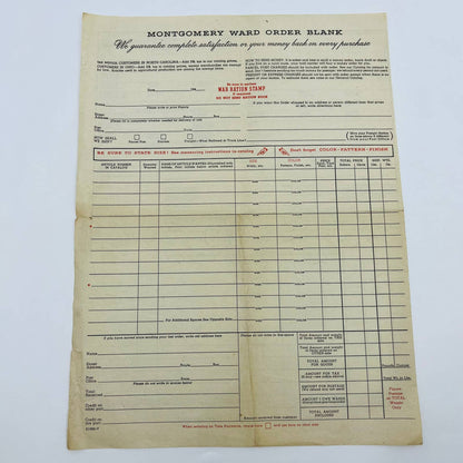 1940s WWII Era Montgomery Wards Order Blank Form - War Ration Stamp Option D2