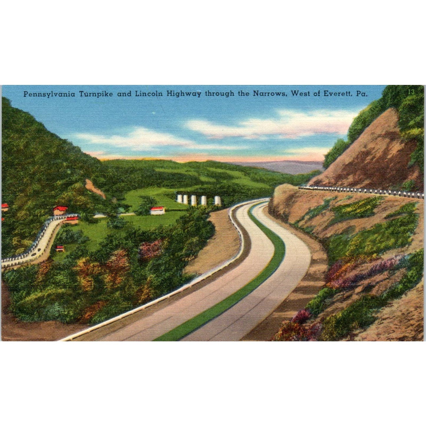 Vintage Postcard Pennsylvania Turnpike & Lincoln Highway Everett PA TD8-P2