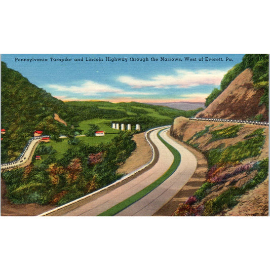 Vintage Postcard Pennsylvania Turnpike & Lincoln Highway Everett PA TD8-P2