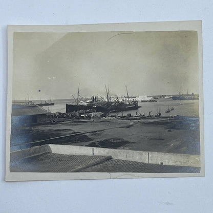 1903 Original Sepia Photograph  Mexican Gunboats in Veracruz Harbor Mexico AC7