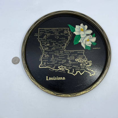 Vintage Black & Gold Metal State Souvenir Plate Tray Louisiana 11” TH2