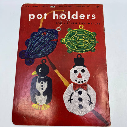 1952 Pot Holders Crochet Book #294 Kitchen SUNFLOWERS Ladybug DUCK Turtles TH7
