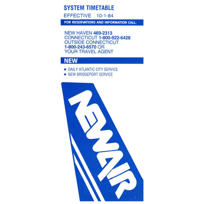1984 New Air Airline System Timetable Atlantic City, Bridgeport Service SE4