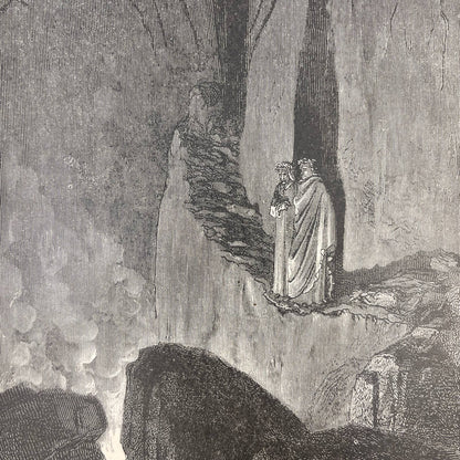 Original 1880s Gustave Dore Engraving Dante spirits Swathed in fire FL4