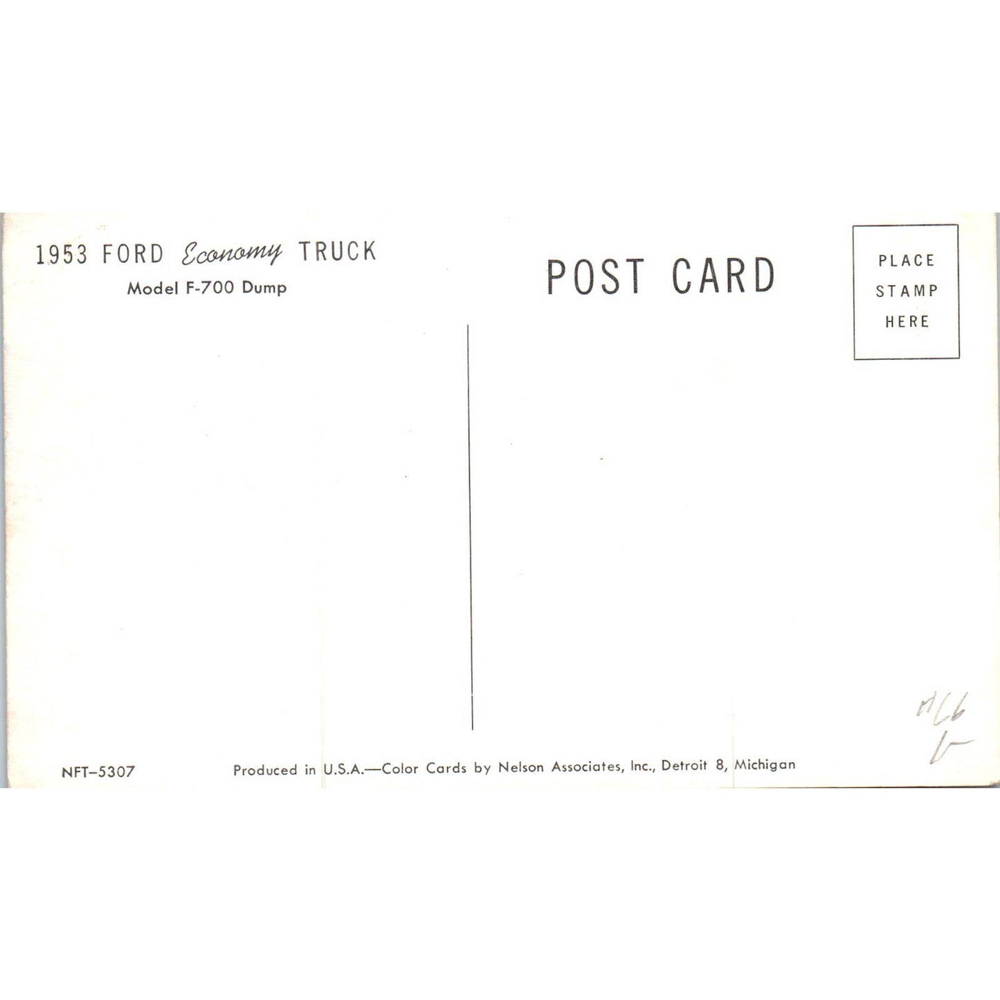 1953 Ford Economy Truck Model F-700 Dump Original Postcard TK1-P20