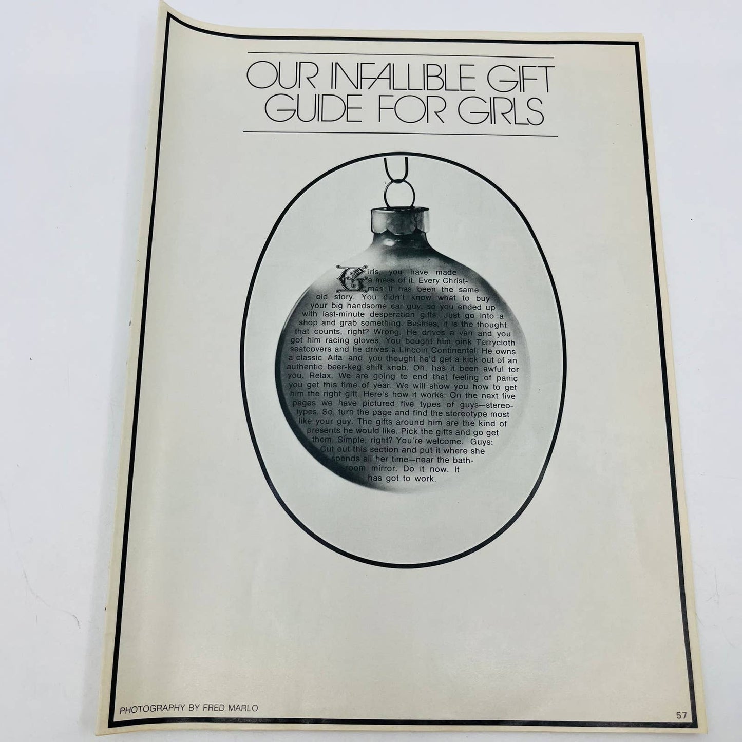 1972 “Our Infallible Gift Guide For Girls” Automotive Theme Mens Gifts BA1