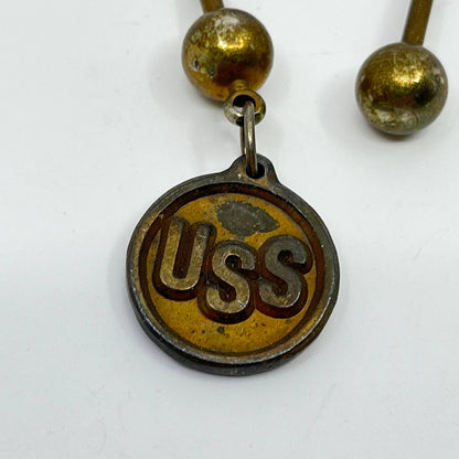 Vintage Brass USS United States Steel Brass Barbell Keychain Keyring SC3
