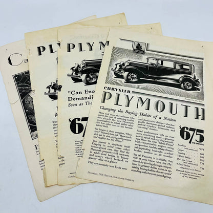 1928 Set of 4 Chrysler Plymouth Original Print Ads C13