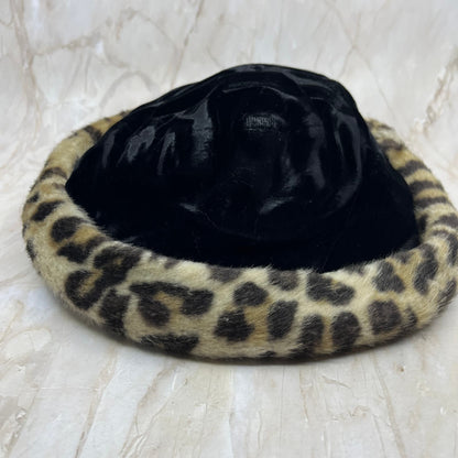 Vintage Black Velvet & Leopard Print Ladies Hat HB1