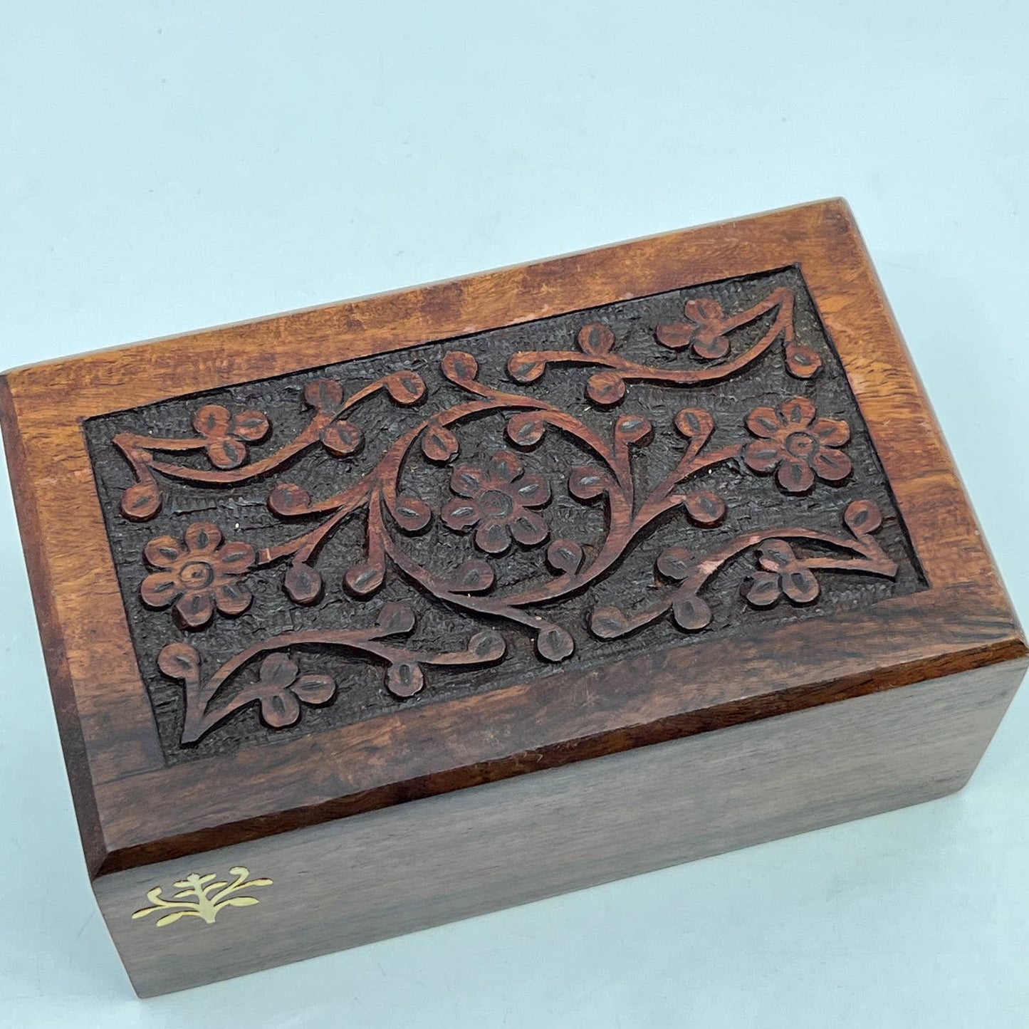 Vintage Carved Floral Wood Urn Hidden Compartment Box ~5x3" TH7