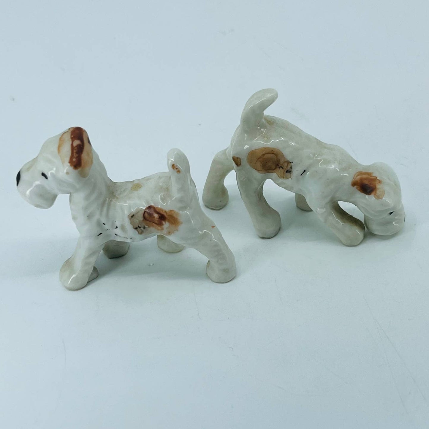 Vintage Lot of 2 Schnauzer Dog Figurines Hand Painted Ceramic 2” SA5