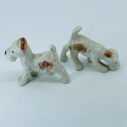 Vintage Lot of 2 Schnauzer Dog Figurines Hand Painted Ceramic 2” SA5