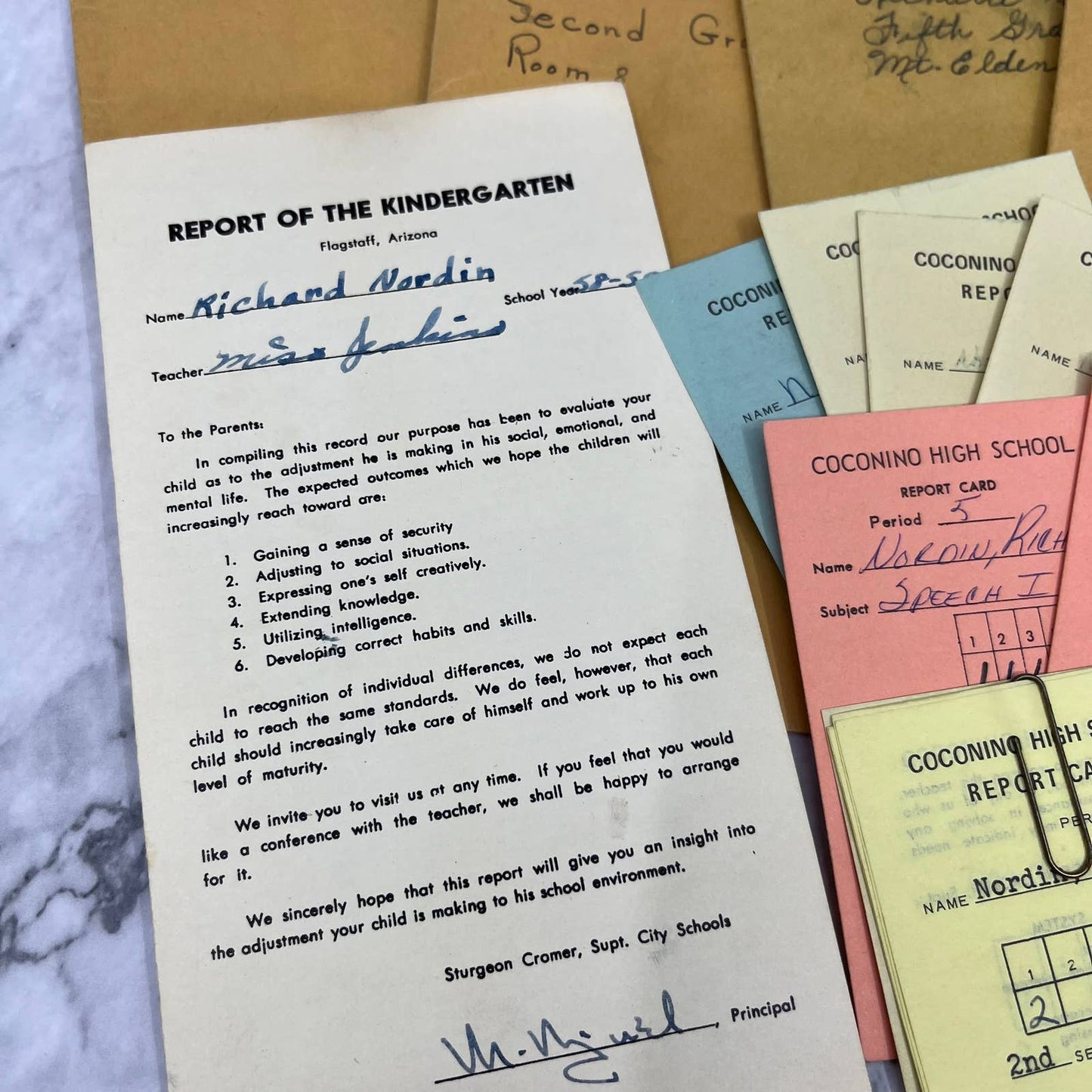 1958-71 Report Card Lot Richard Nordin in Mount Elden Coconino Flagstaff AZ EA4